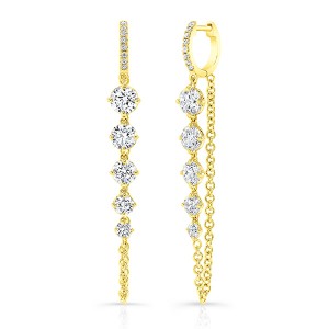 18K Diamond Huggie Chain Earrings